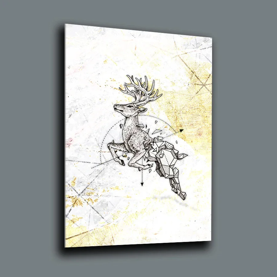 

Geometric Deer Decor, Glass Wall Art, Frameless Free Floating Tempered Glass Panel, Home Office Living Room Decoration,
