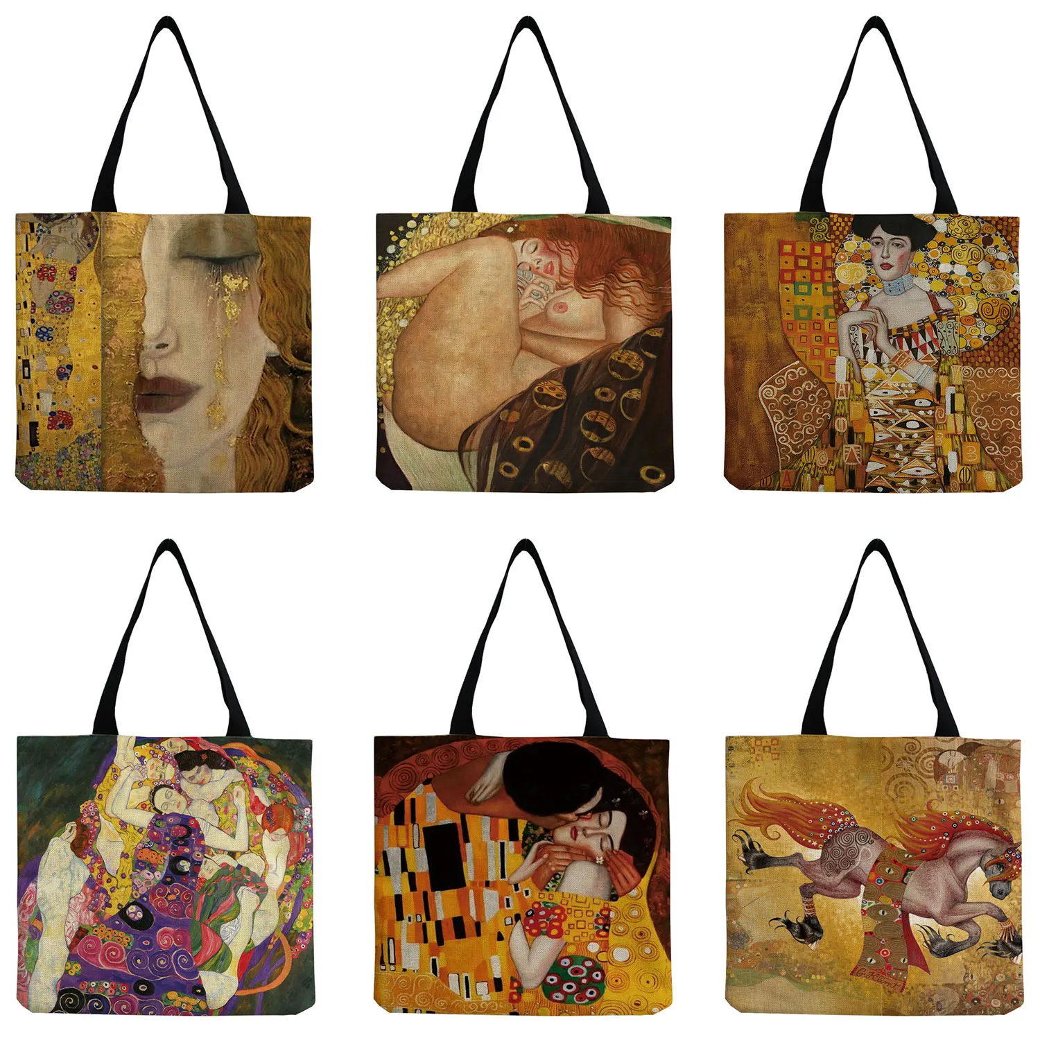 Print Painting High Capacity Art Women Gold Oil Beach Bag Fashion Handbag Tote Bag Outdoor Eco Friendly Customizable Shopper Bag