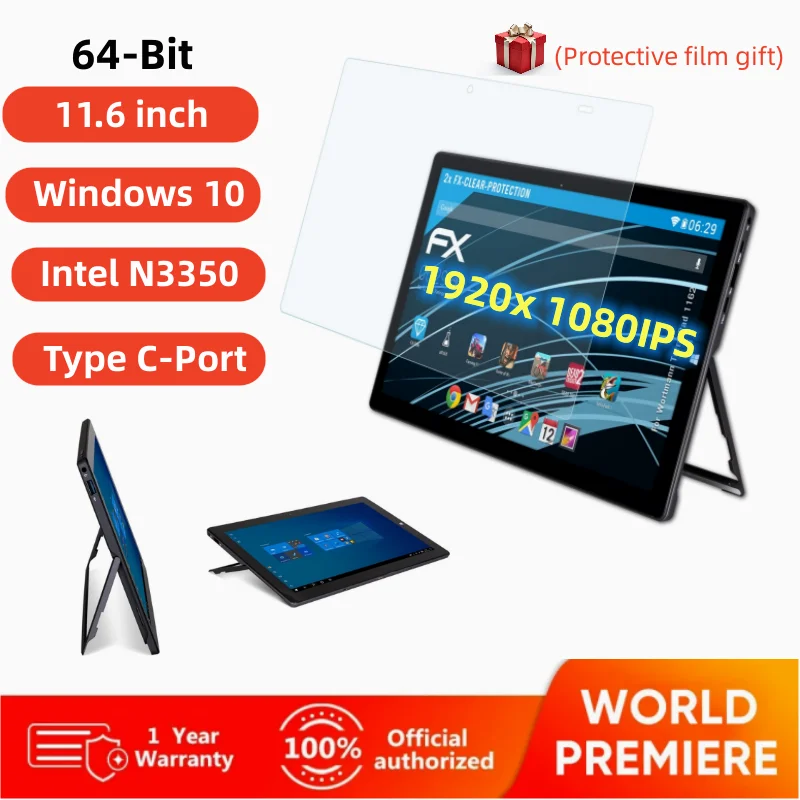 

Hot 64-Bit 11.6" Windows 10 Tablet PC 4GB RAM 64GB ROM Intel Celeron N3350 Type C 1920x 1080IPS HDMI -Compatible Tablets