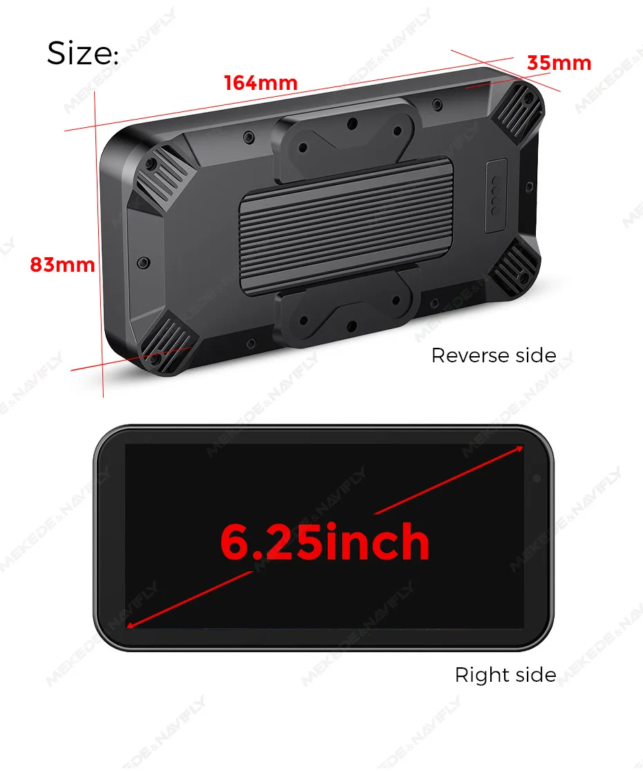 MEKEDE 6,25 "Tragbare Motorrad GPS MOTO Navigation Drahtlose Carplay Android Auto Wasserdicht Bildschirm DVR Stick Recorder Monitor – Detail 3