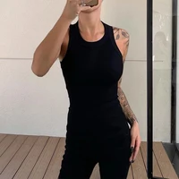 Solid Basic Tank Soft Top For Women Summer Outfits Tight Sexy Round Neck Tank Top Knitted Bottom Shirt Sleeveless Top Outerwear - Image 2