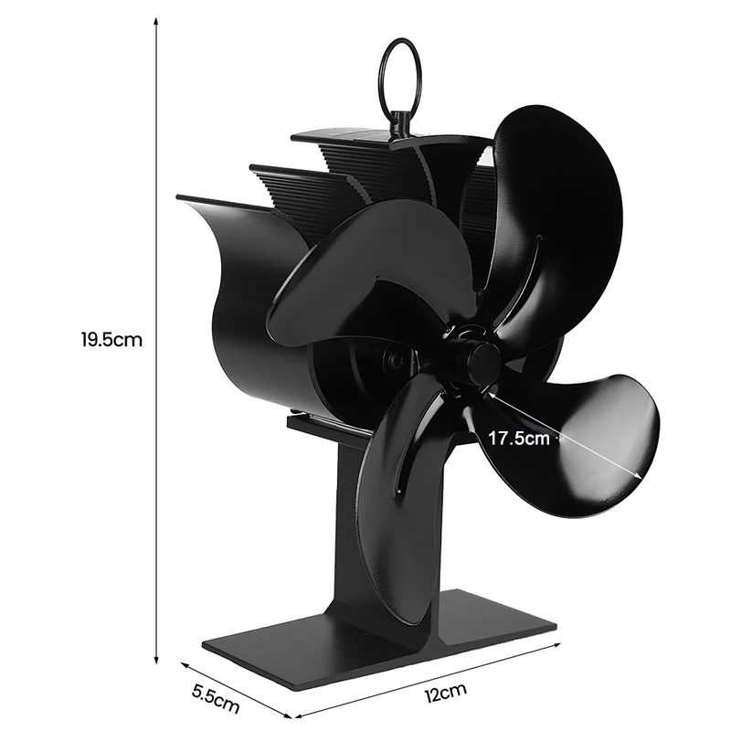 Ab4362db298d34c4f8666a673e3e6d1c5y 6/5/4 Blades Black Fireplace Fan Heat Powered Stove Fan No Battery Wood Burner Wall Mounted Eco Quiet Fan