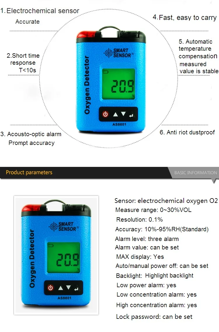 SMART SENSOR AS8801 Portable Automotive O2 Oxygen Meter monitor gas leak detecto