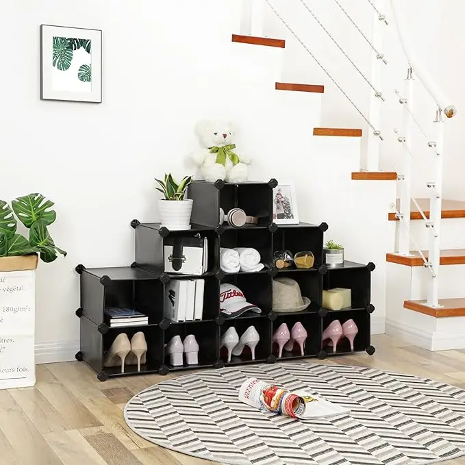 16-Cube Interlocking Plastic Shoe Rack with Modular Storage Cabinet for Closet, Entryway & Garage - Space Saving Design 5