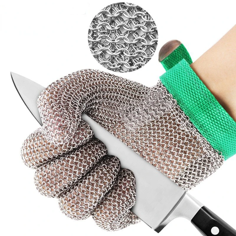 NMSafety 100% 304 Stainless Steel Ring Cut Resistant Butcher Protective Mesh Meat Gloves