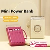 Mini Power Bank 20000mAh Cute Pet Cartoon LED Light Powerbank Built in 4 Cable Portable Charger External Battery Pack Power Bank 2