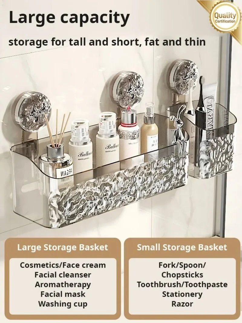 Bathroom Shelf Suction Cup Wall Mount Corner Storage Shelves Shampoo Holder Cosmetic Rack Shower Drain Basket Bathroom Organizer 4