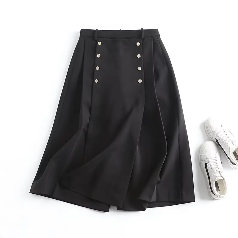 Withered England Style Office Lady Fashion Skirt Double Breasted Culotte Women Midi Skirt Women