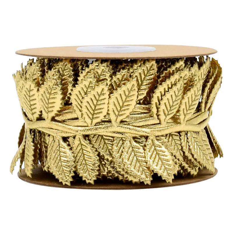 PD new imitation leather gold and silver leaf ribbon flower gift box packaging leaf lace decorative ribbon 10 meters
