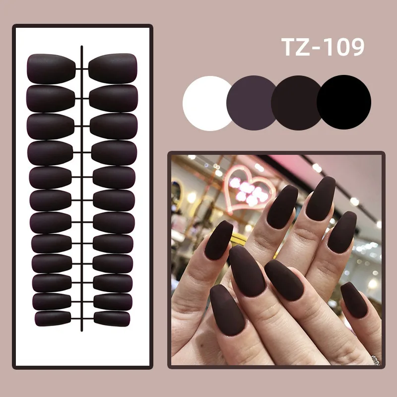 24Pcs/Set Long Round Head Bright Solid Color Press On Acrylic Nail Art Fake Nails Finished Wearing Manicure Reusable False Nails