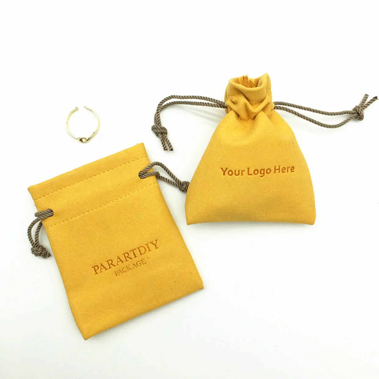 Gold Foil Stamped Suede Jewelry Drawstring Bag Design - Luxury