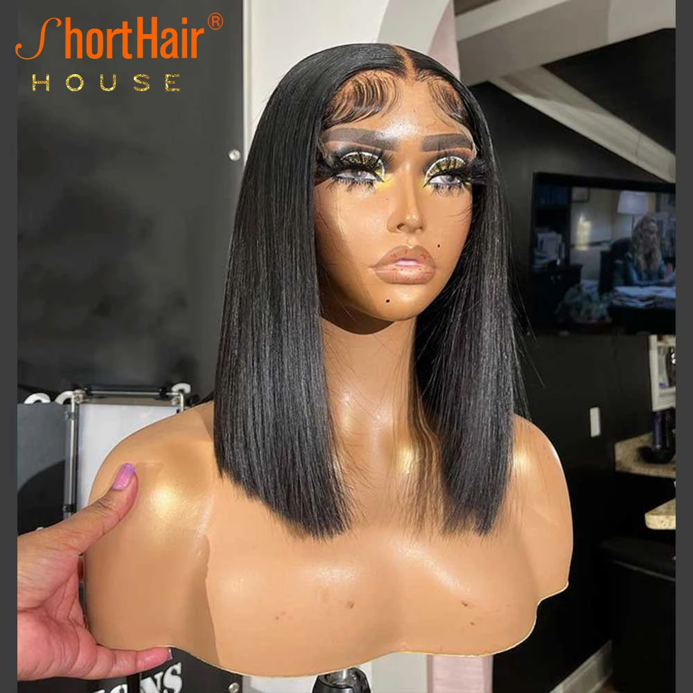 Burgundy Color Silky Bob Wigs Bone Straight Bob Human Hair Wig Ginger Orange Transparent 13X4 Lace Frontal Wig Human Hair Wigs