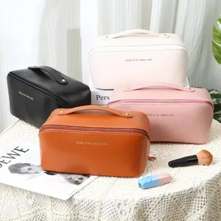 Bolsa Necessaire Feminina para Maquiagem e Cosméticos Couro Maleta De Grande Capacidade Portátil Viagem