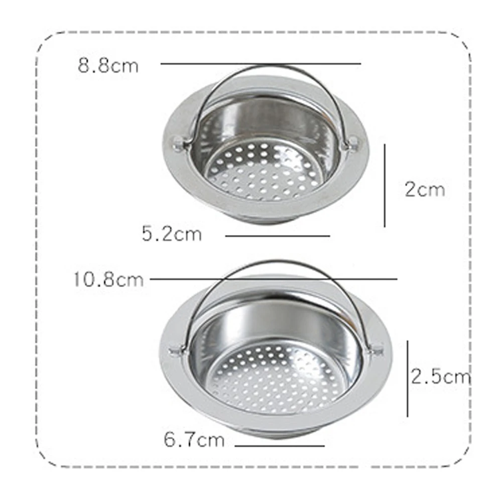 Stainless Steel Sink Filter Screen Kitchen Supplies Filter Sewer Anti-clogging Bathroom Sink Strainer Drain Hole