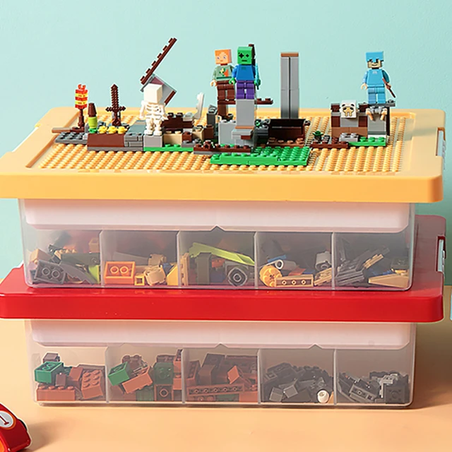 Caja de almacenamiento LEGO con tapa para niños, juguetes, bloques de  construcción, piezas de rompecabezas, caja de clasificación Lego, caja de  plástico, organizadores de almacenamiento - AliExpress