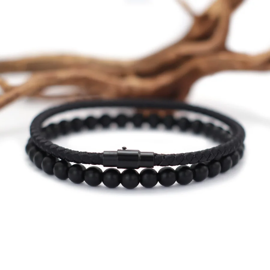 Malachite Red Howlite Stone Wrap Bracelet for Men