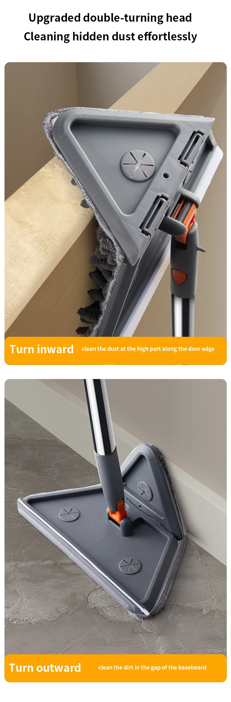 Triangle Microfiber Wall Cleaning Mop With Long Handle Adjustable Dry And Wet Dust Mop For Floor Ceiling Window Wall Cleaning_voghion.com