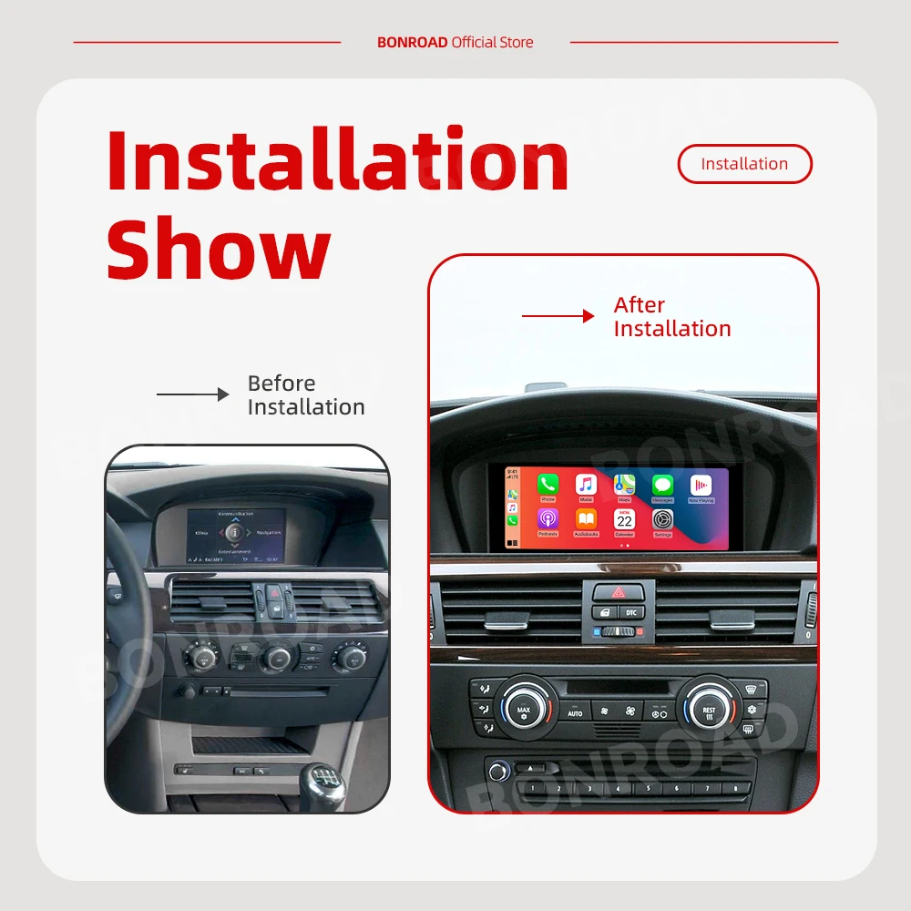 BONROAD 무선 카플레이 안드로이드 오토 차량 멀티미디어 라디오 BMW 5 3 시리즈 E60 E61 E62 E63 E90 E91 E92 E93 M3 CCC CIC 모니터용