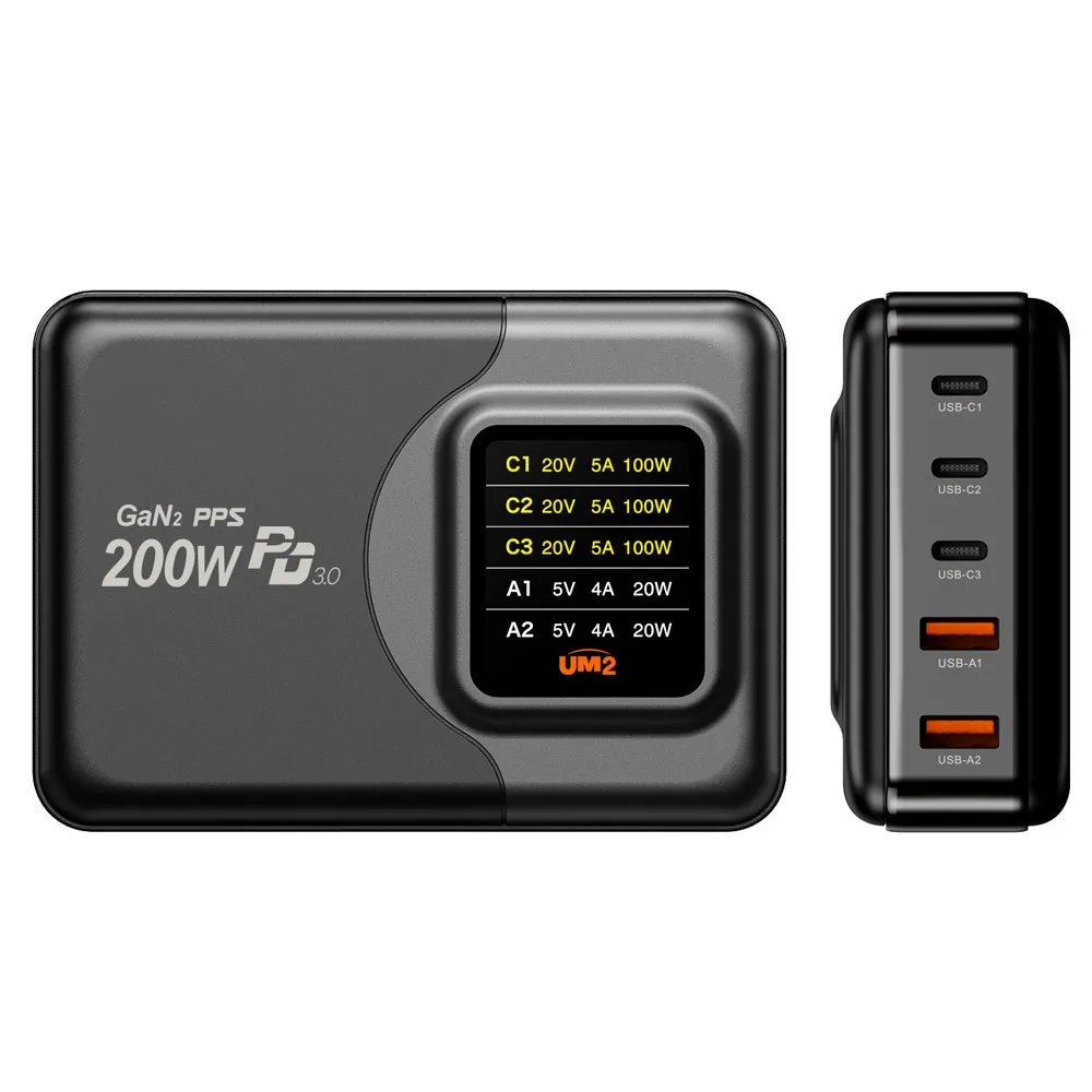 200W LED Display PD USB C Type PPS Laptop High Speed Multi GAN Charger LCD 220W