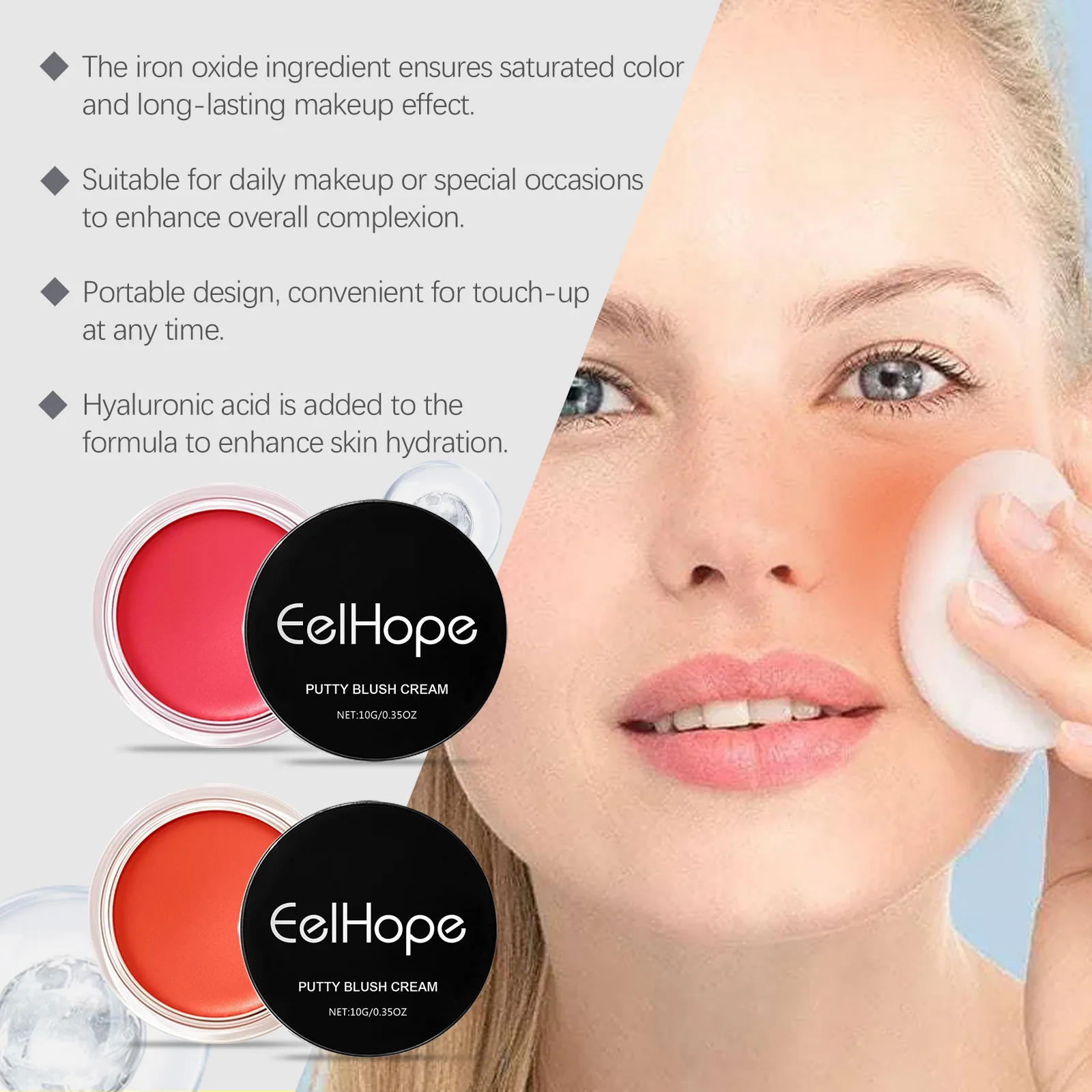 EELHOPE Face Makeup Blush Cream Nourishing Skin Lasting Makeup Waterproof Sweatproof Light Texture Easy to Apply Face Blush