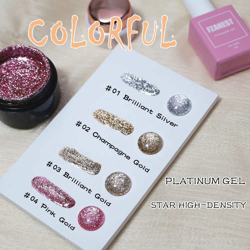 FZANEST Platinum Gel 15ml Nail Gel Colors Nail Art Paint metallic gel for Nails 4 Colors High Density Flash Nail Polishes 2024 3