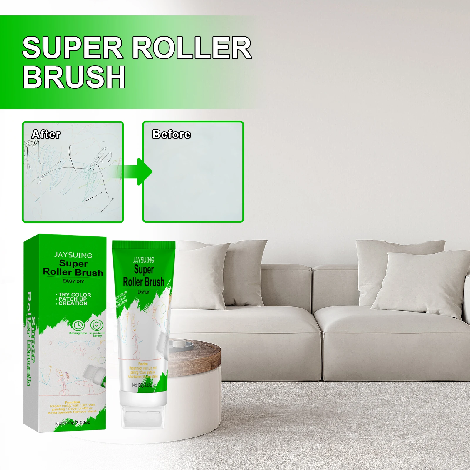 Wall Repair Agent Set with Roller Brush for Latex Paint