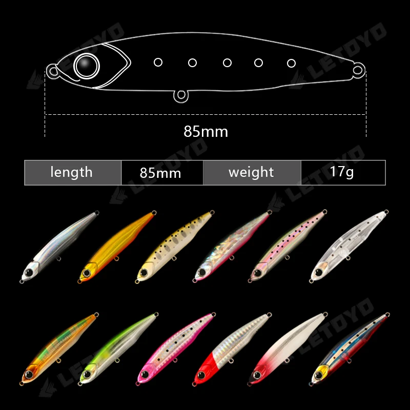 LETOYO 싱킹 연필 루어 3.5g/5.4g/8.3g/12g/17g 해안 주조 낚시 유혹 긴 주조 바다 낚시에 대 한 마이크로 인공 미끼 바위 낚시 미니