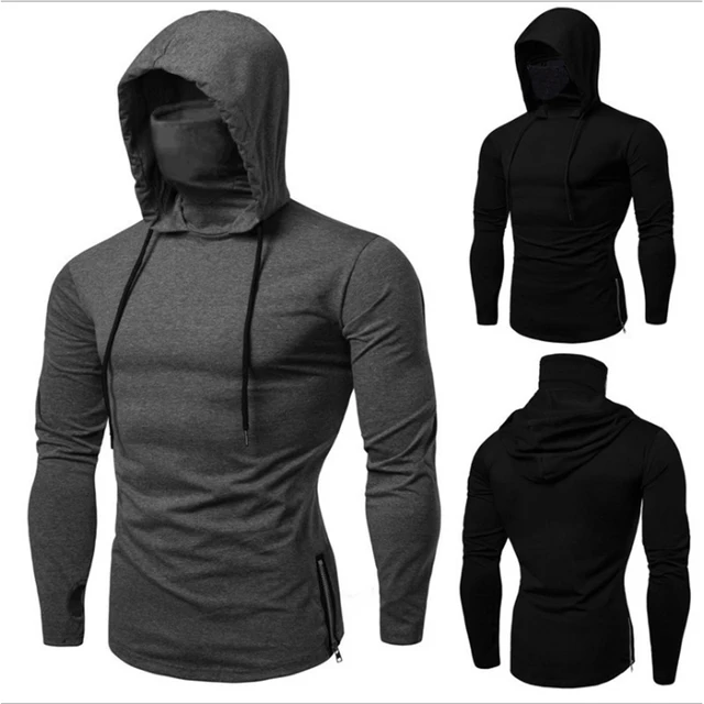 Sudadera fina de manga larga con capucha para hombre, sudadera con máscara de empalme informal, Sudadera con capucha de máscara grande, Tops con capucha para ciclismo, novedad - Imagen 2