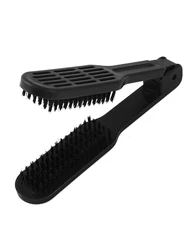 Professional V-Shaped Hair Straightening Double Brush Comb Styling Tool (273-Black)