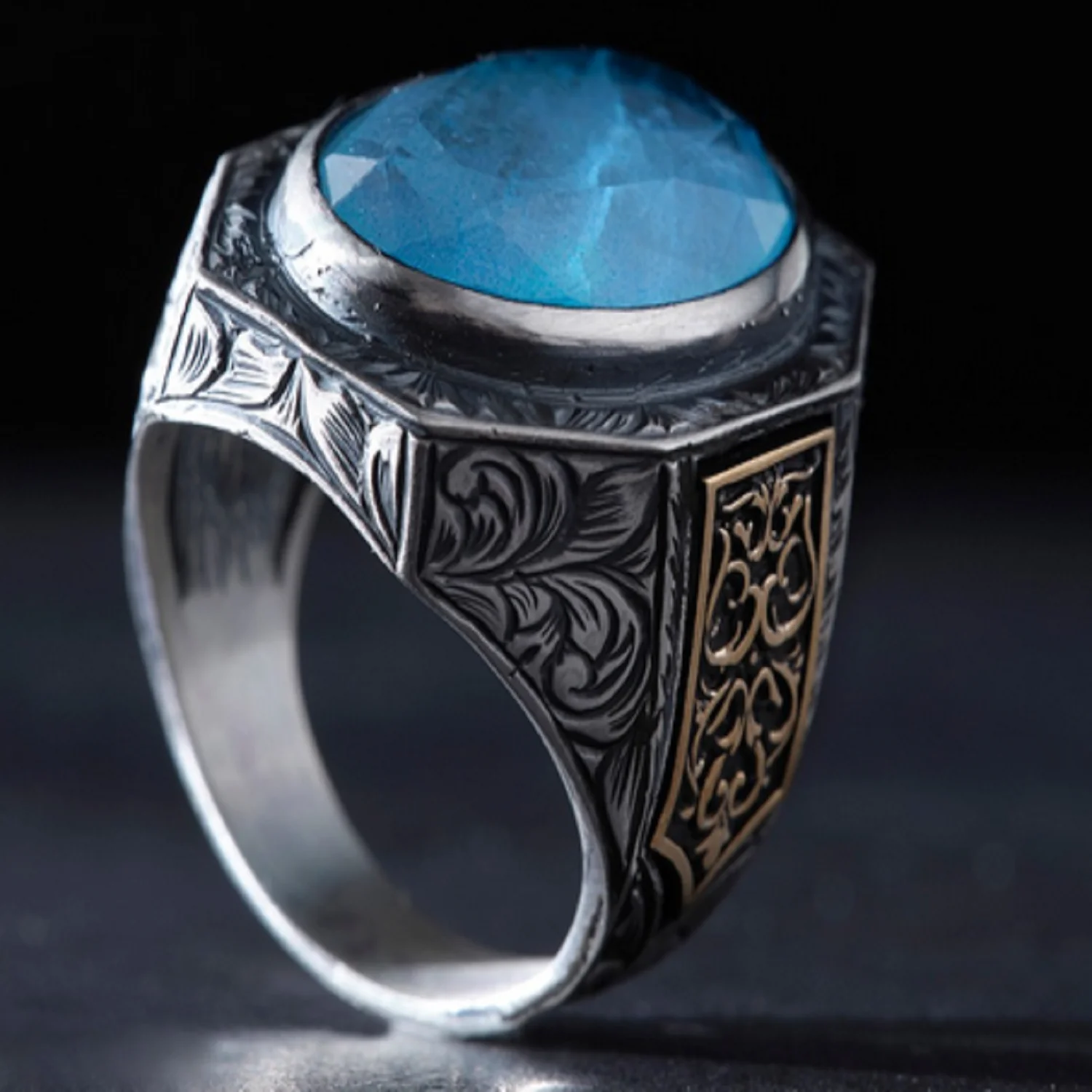 Paraiba Torumaline Stone Unisex Men's Women's Ring with Natural Stone Adjustable Handmade Jewelry Turkish Class Noble Jewellery