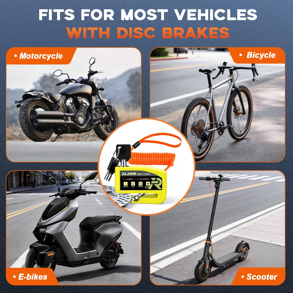 Rockbye Motorrad-Alarmschloss für Bremsscheiben, 130 dB, Diebstahlschutz, IP65, wasserdichter Alarm/geräuschlos, zwei Modi, Moto-Rad-Scheibenschloss – Detail 11
