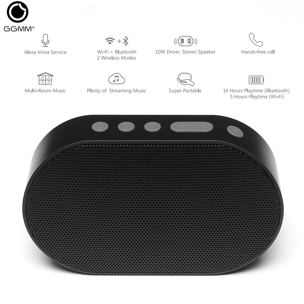 GGMM Bluetooth Speaker 10W Stereo Wireless Smart Speaker Outdoor 15H Play-time Support Alexa Spotify Portable Mini Speaker