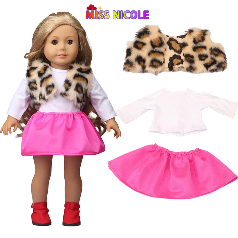 

Doll Princess Leopard print vest Pink skirt Fit 18 Inch American & 43Cm Born Baby, Our Generation, Birthday Girl's Toy Gift