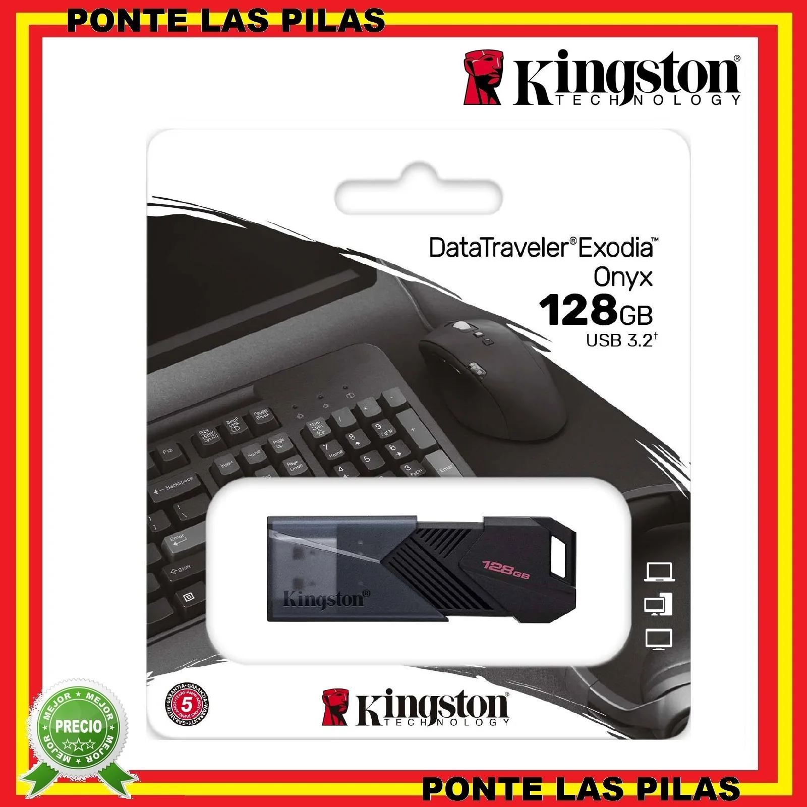 Pendrive Kingston 128Gb Usb 3.2 Exodia Onyx Datatraveler-Memoria Unità Flash Originale Archiviazione Pc Portatile