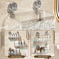 Bathroom Shelves Suction Cup Wall Mount Corner Storage Shelf Glacier Pattern Suction Cup Cosmetic Shelf with Strong Load-bearing 2