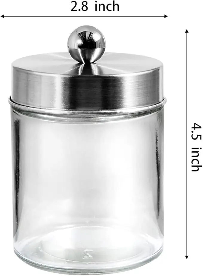 3-Piece Apothecary Jar Set, Stainless Steel Lids, Includes Stickers, for Q-Tips, Cotton Swabs, or Makeup Sponges, Brushed Nickel 5