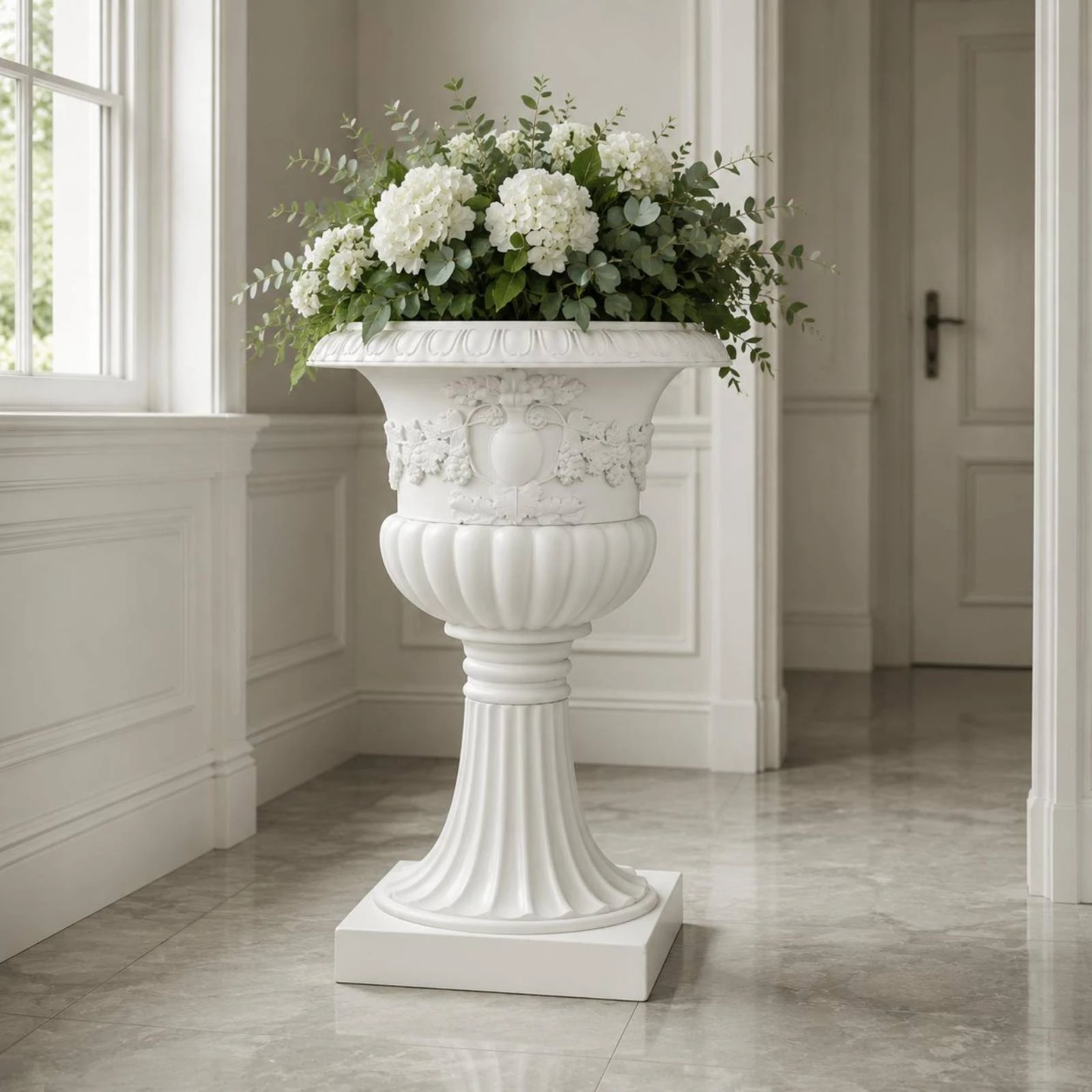 Elegant Vintage Roman-Style Pedestal Flower Pot - Large Round Decorative Planter with Raised Base and Wide Mouth