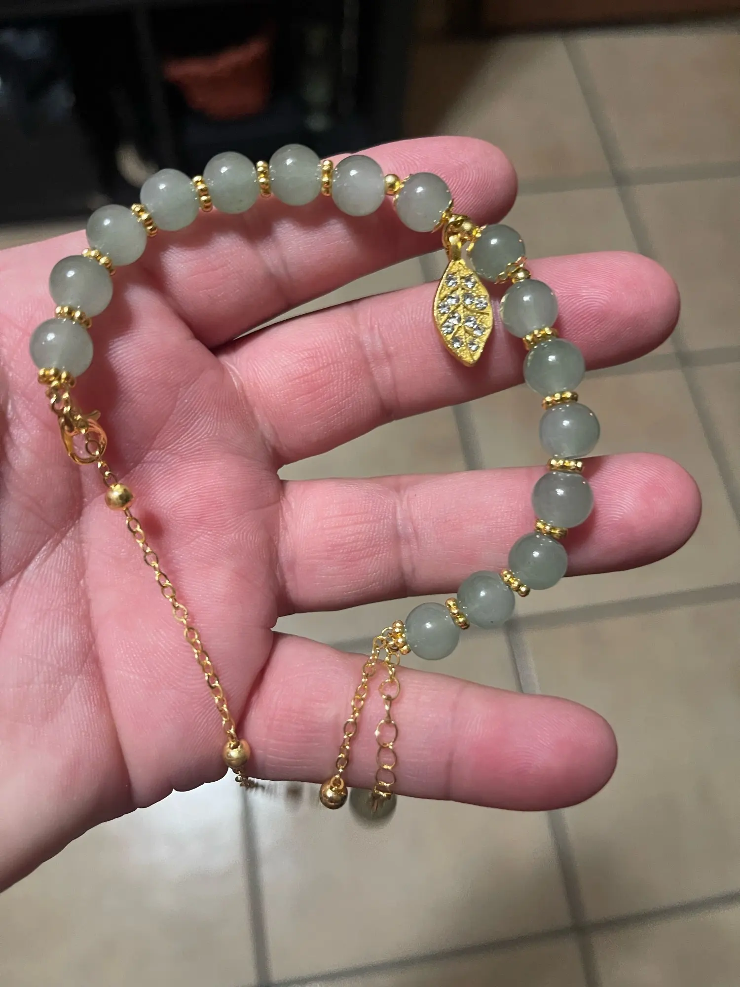 2026Chinese Style Green Jade Bracelet For Women Exquisite Gold Color Leaves Wrist Strap Bangle Double Chain Bracelet Girls Gifts photo review