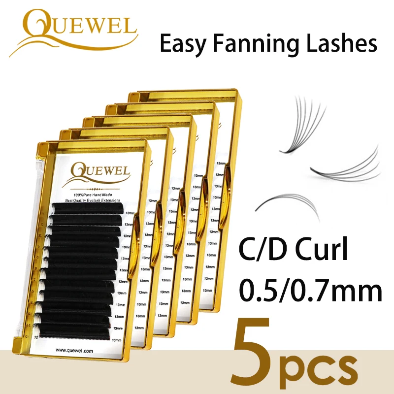 Quewel 5 Boxes Easy Fan Eyelashes Blooming Eyelash Extension Thick Faux Mink Volume Lash Fast Fans Silk Lashes Wholesale Makeup lucky lash fast blooming fans mink lashes natural silk lash extension easy fan lashes premade volume fans eyelash extension