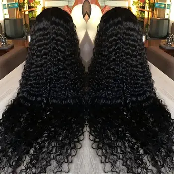 32 Inch 13x6 Deep Wave Lace Front Wig Human Hair 200% Density 13x4 Lace Front Wig Human Hair Pre Plucked Natural Color Curly Wig