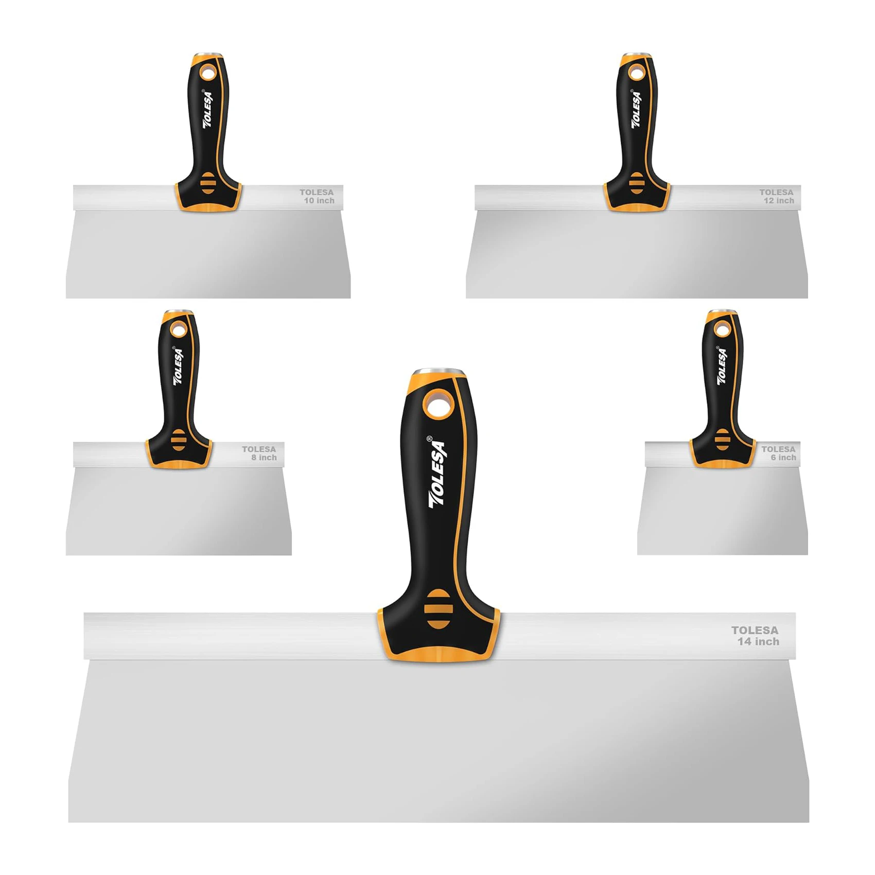 TOLESAStainlessSteelTapingKnife5Pcswith05mmThicknessFlexibleBladesDrywallKnife