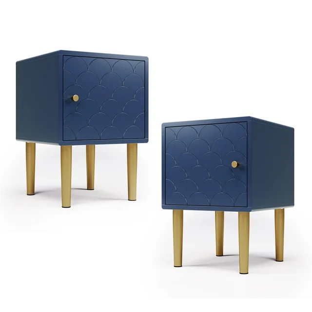 Set 2 comodino, comodino per camera da letto, blu Navy, squame di pesce design-H50/L35/P35 cm 4