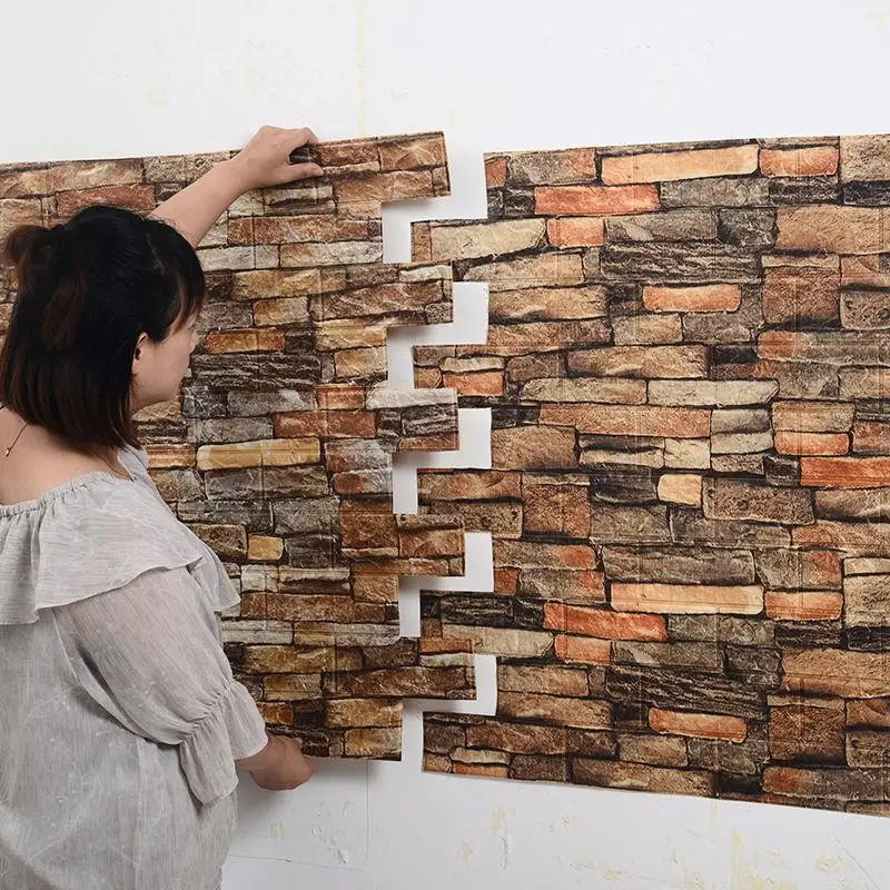 12Pcs 35cmx30cm Living Room Imitation Brick Waterproof Self-adhesive Wallpaper 3D Wall Stickers 3