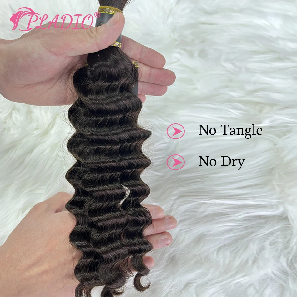 100% Real Human Hair Bulk Hair Extensions Deep Wave Bulk 14-28 Inch 100 Grams Natural Brown For Ins Fashion Women
