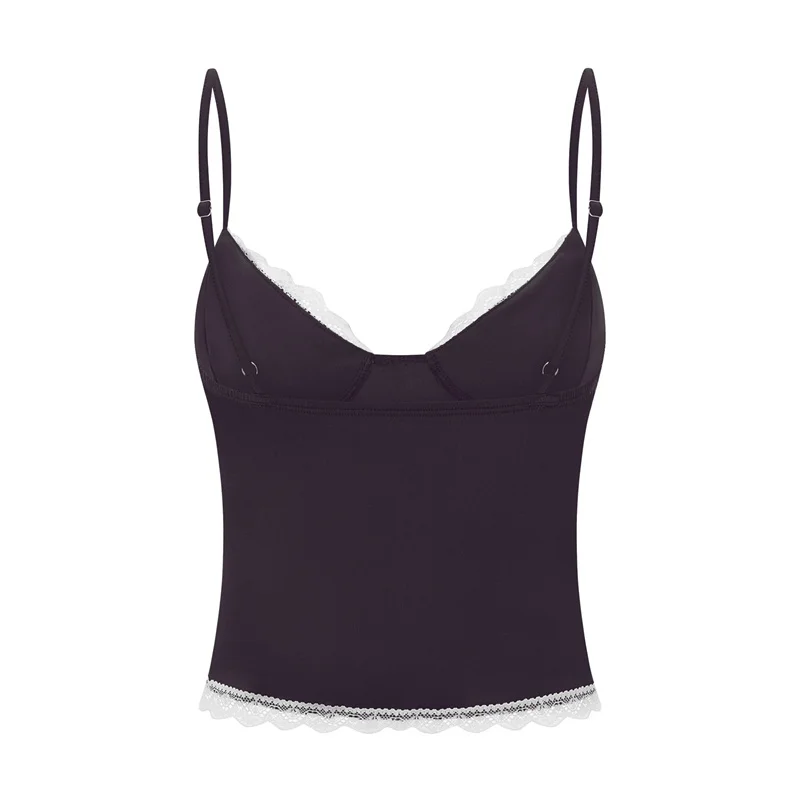 y2k Lace Trim Crop Top Women Summer Sexy V Neck Spaghetti Strap Sleeveless Tanks with Bow 2000s Clothing Streetwear