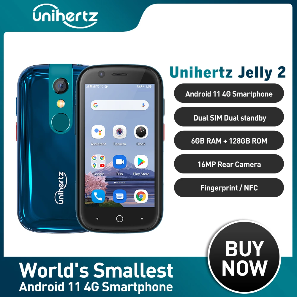 Unihertz Jelly 2 Smallest Mobile phone 6GB 128GB Android 10 Helio P60 Octa  Core 4G LTE Smartphone Dual Sim USB OTG NFC Cellphone