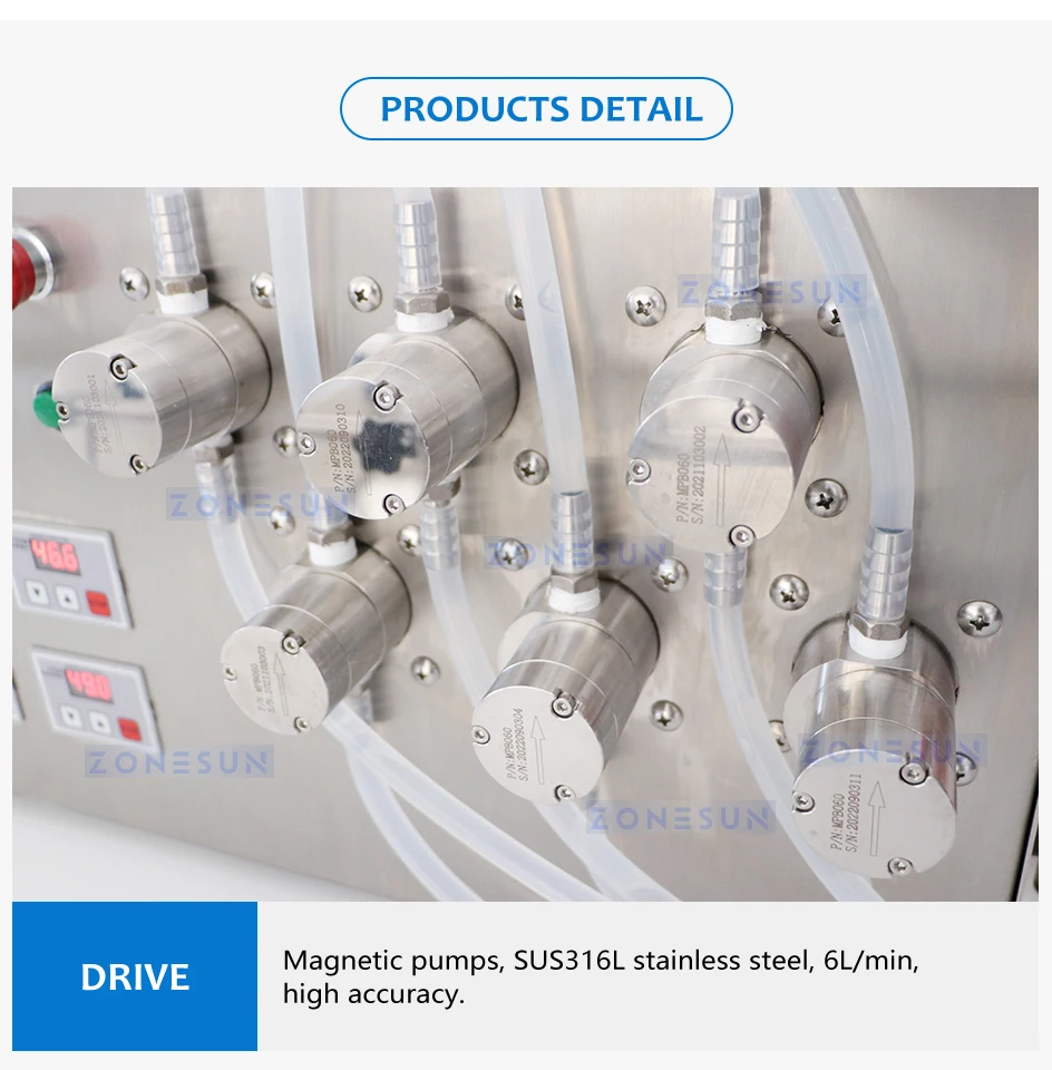 ZONESUN ZS-YTMP6S Semi Automatic 6 Nozzles Magnetic Pump Liquid Filling Machine