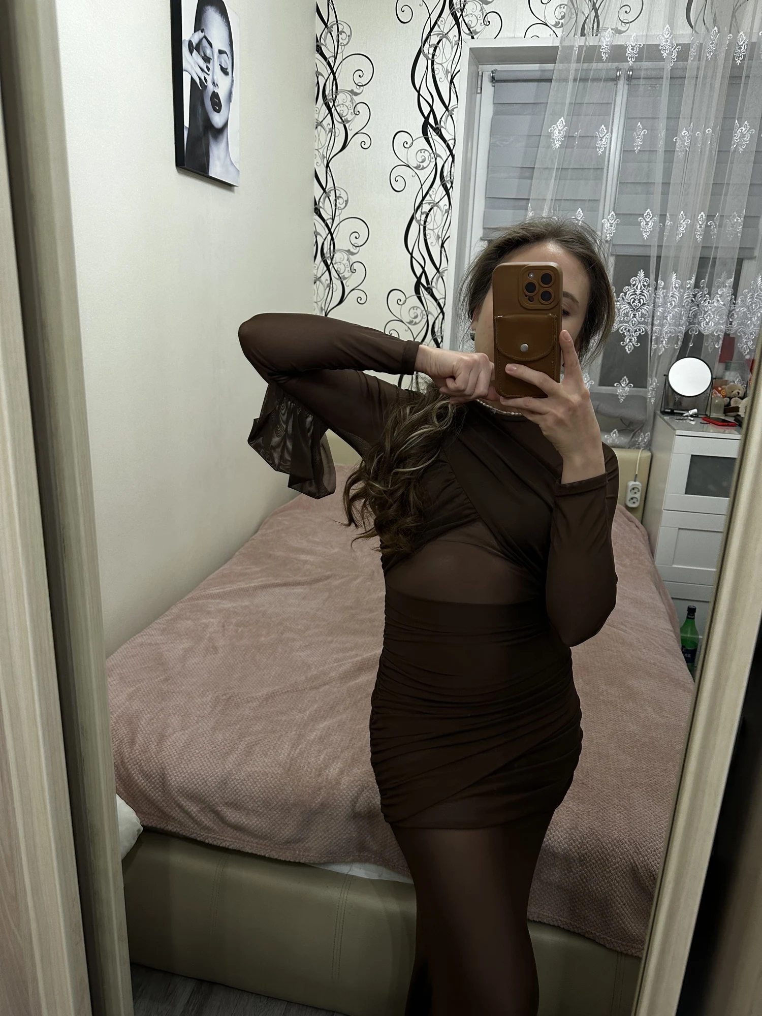 Sophisticated Long Sleeve Bodycon Dress with Mesh Patchwork photo review