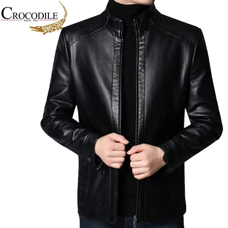 Leather Jackets Crocodile brand Vintage Leather Jacket Streetwear Casual Blazer Jackets Man Outerwear Men Leather Suit Jacket Men Slim Fit Coats