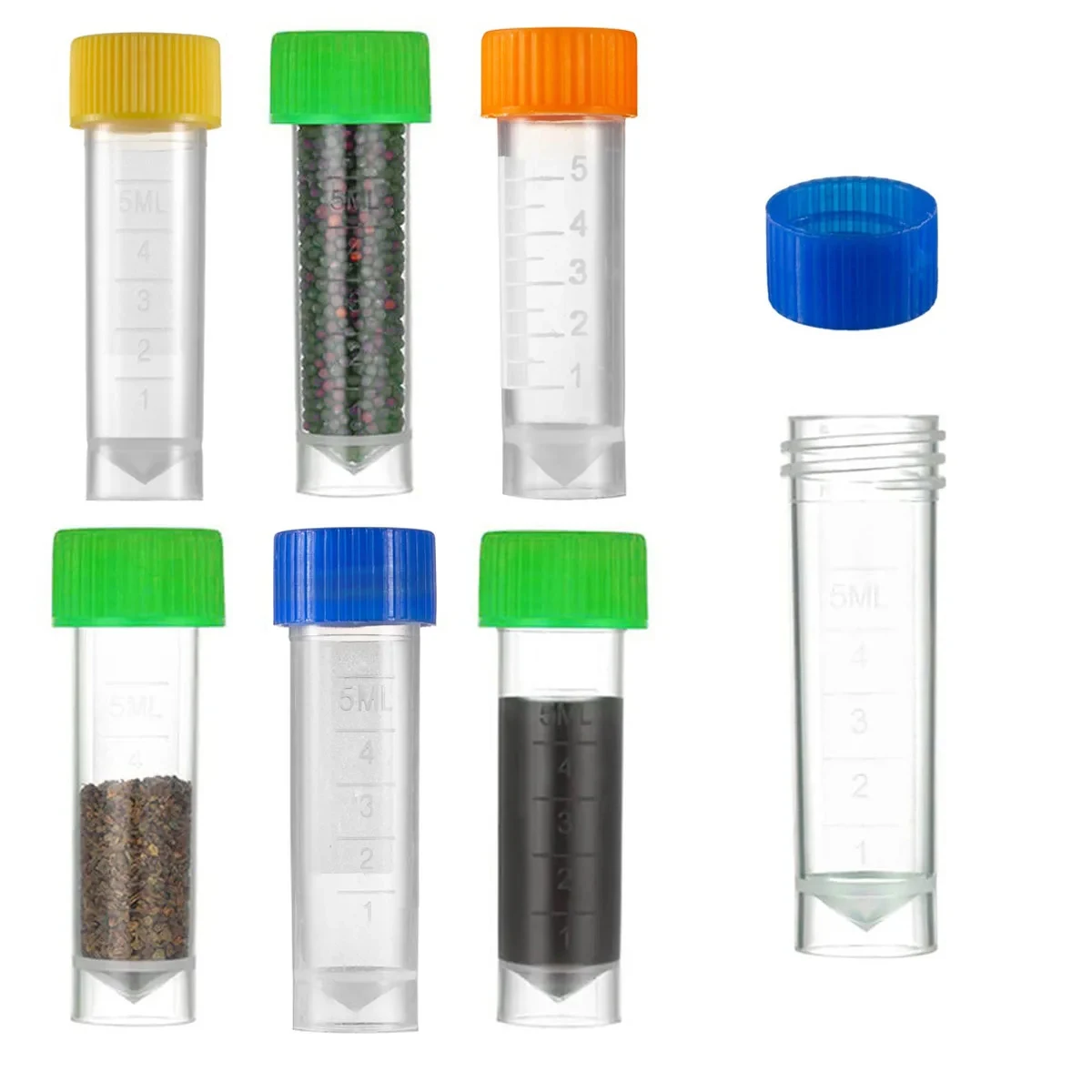 Plastic Test Tubes Vials Sample Container Powder Craft Screw Cap Bottles for Office School Chemistry Supplies 1-10ml 50/100Pcs